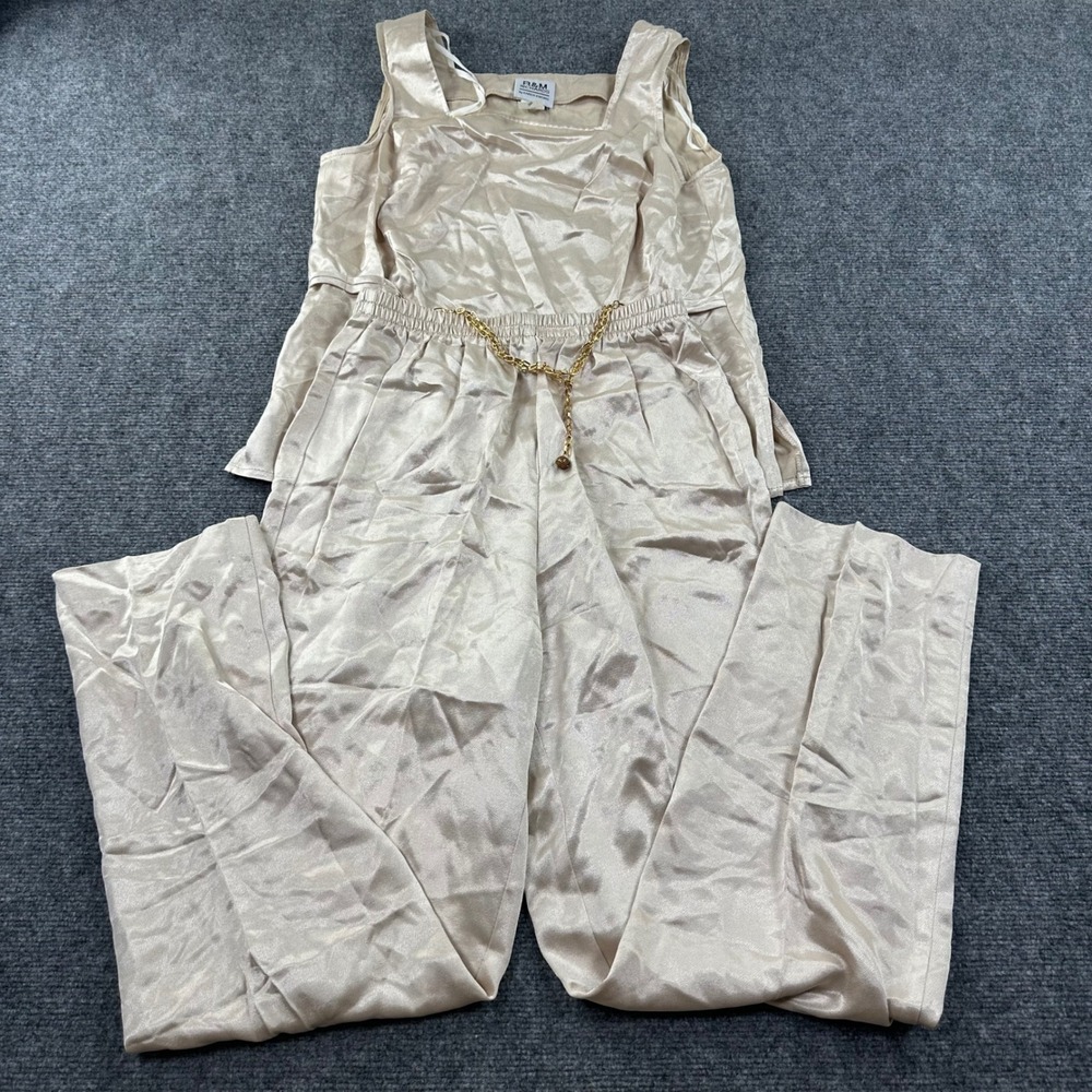 R&M Richards 2 Piece Set Size 8 Champagne Gold Chain Satin Pant Suit Women's